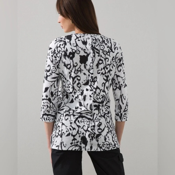 Chicos Button Back Whimsy Slub Tee SZ 2/LG - Picture 5 of 7